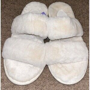 Stars Above Royal Slide On Slippers Ivory Faux Fur Women’s Size 10
